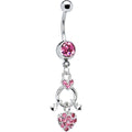 Pink Gem HEART STAR MOON CHARM Dangle Belly Ring