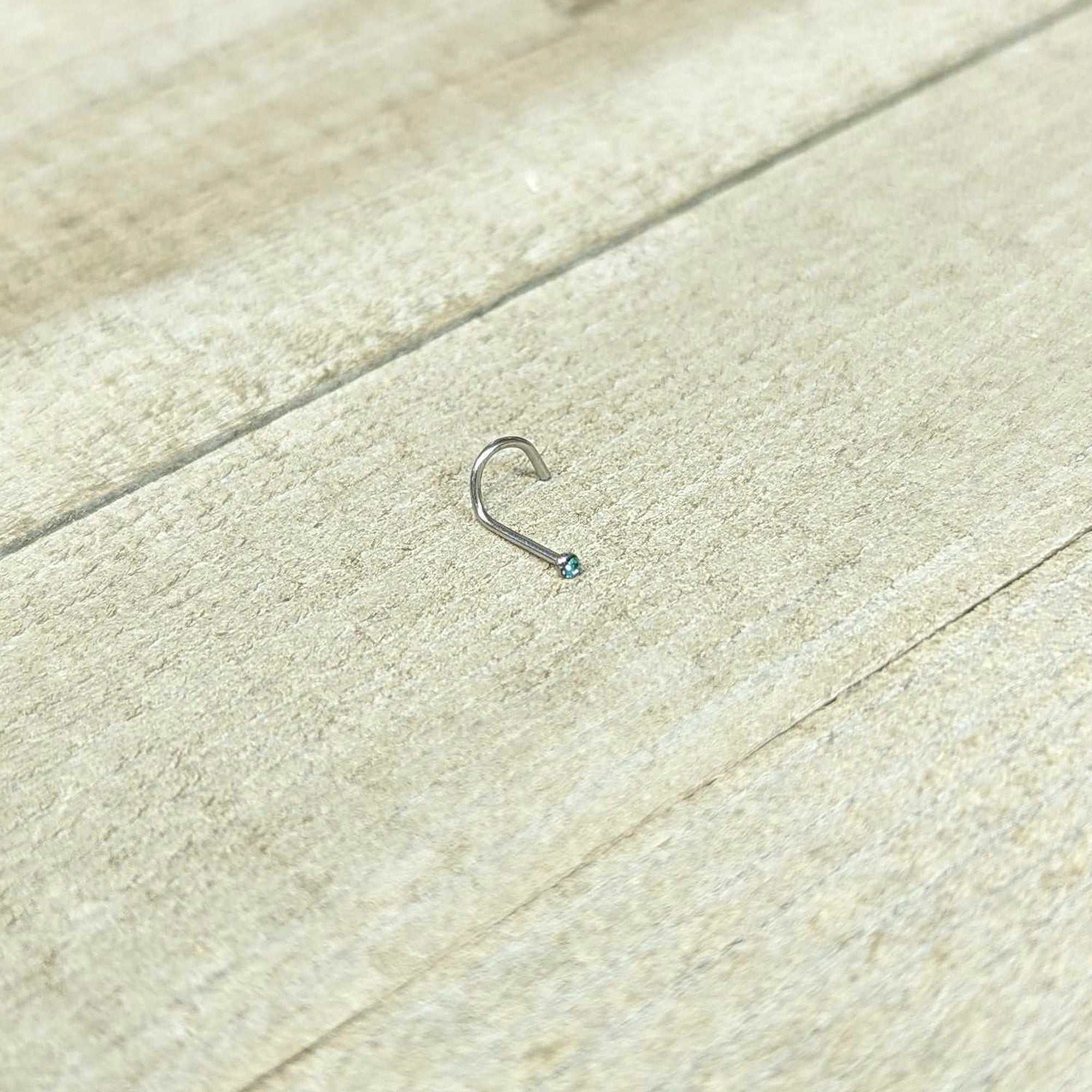 20G Stainless Steel Light Blue Gem Micro Nose Ring Twister