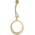 16G Solid 14K Yellow Gold Cubic Zirconia EXOTIC CIRCULAR Dangle Belly Ring