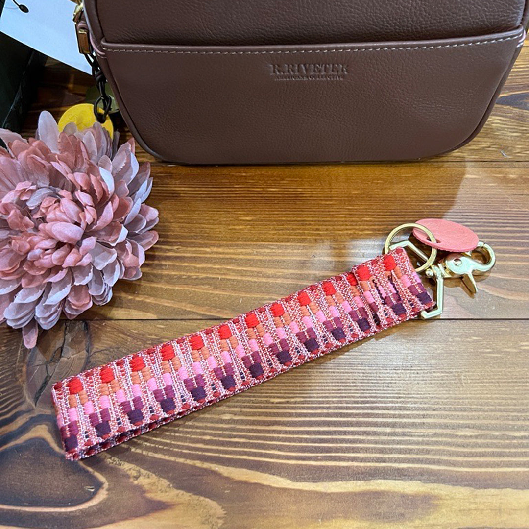 Wristlet Keychain | Breast Cancer Pink Geo Webbing