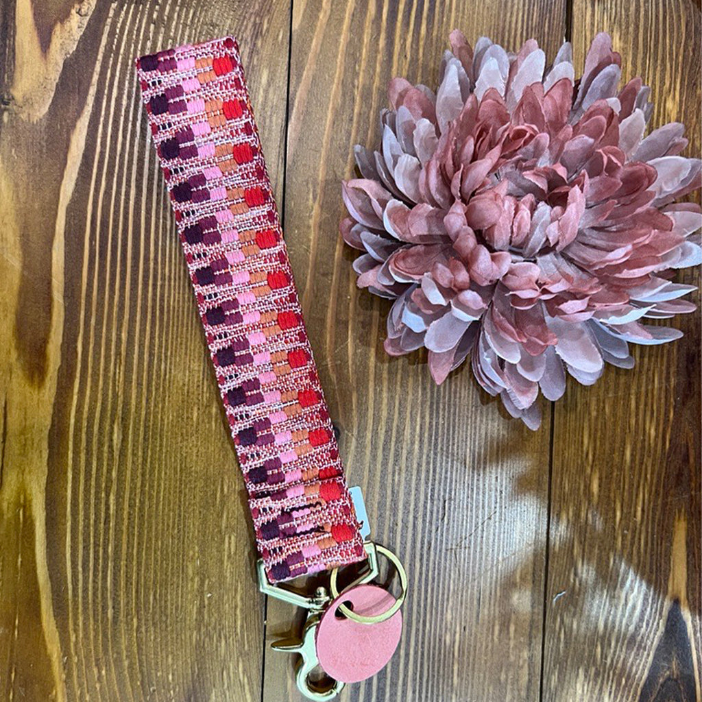 Wristlet Keychain | Breast Cancer Pink Geo Webbing