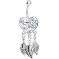 Crystalline Gem Filigree Heart Dreamcatcher Dangle Belly Ring