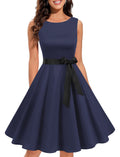 Gardenwed Womens Vintage Swing Dress Sleeveless Boatneck Cocktail Royal Blue XL