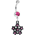 Pink Gem Flowering Dark Winter Snowflake Dangle Belly Ring