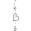 Clear Paved Heart and Star Dangle Belly Ring