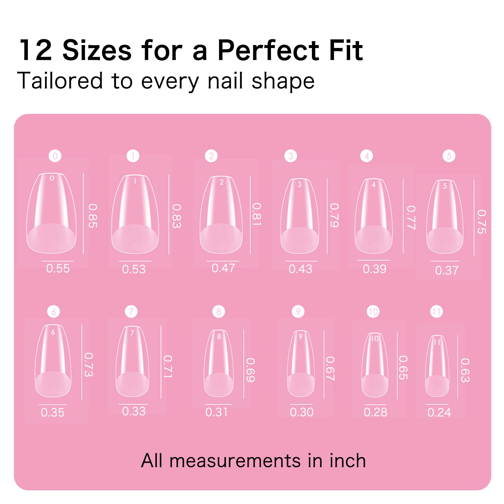 Creaglam Short Square Nail Tips 240Pcs Clear Acrylic 12 Sizes Soft Gel