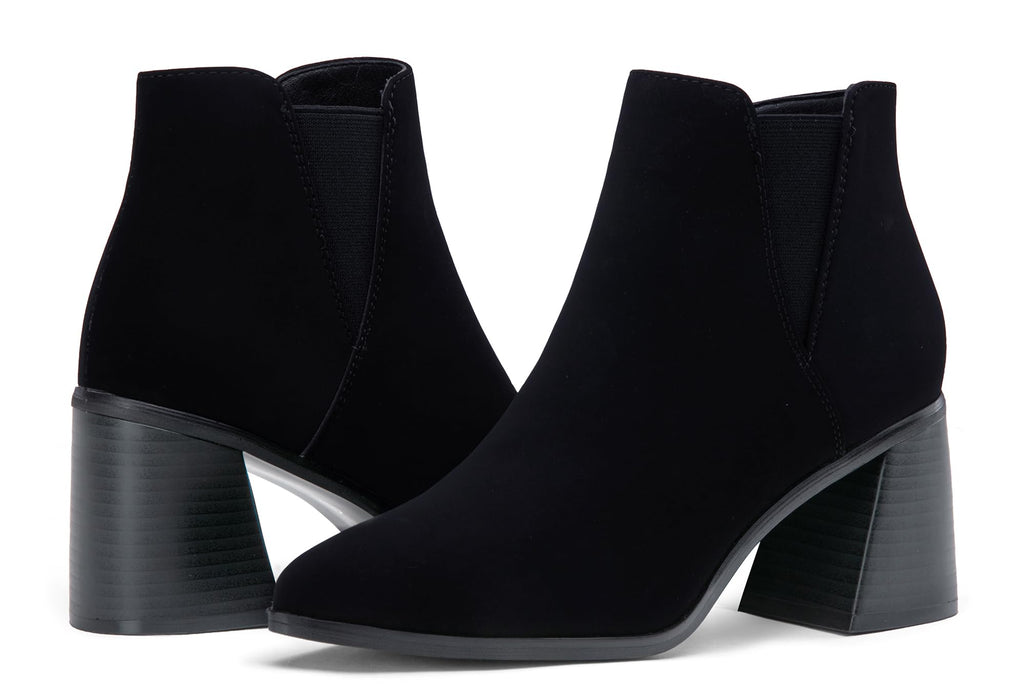 Vepose Women's Ankle Booties Pointed Toe Block Heel Blacknubuck Size 10