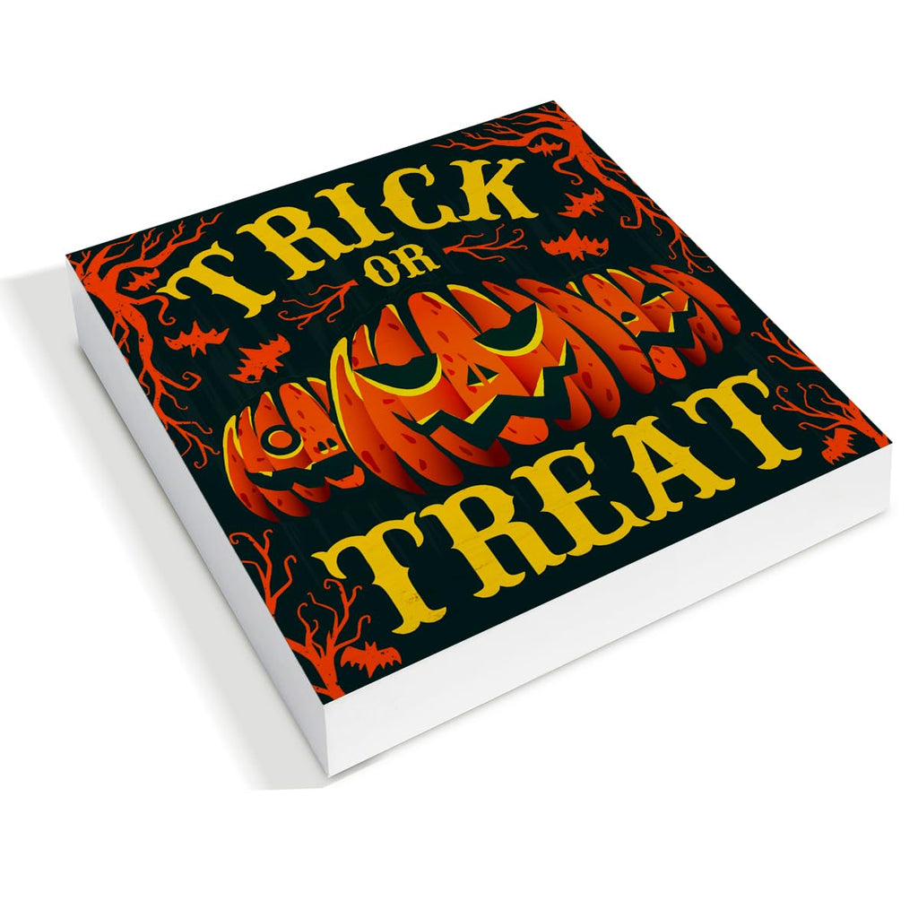 Hijie Halloween Wooden Pumpkin Sign Spooky Home Decor 5x5 Inches TREAT