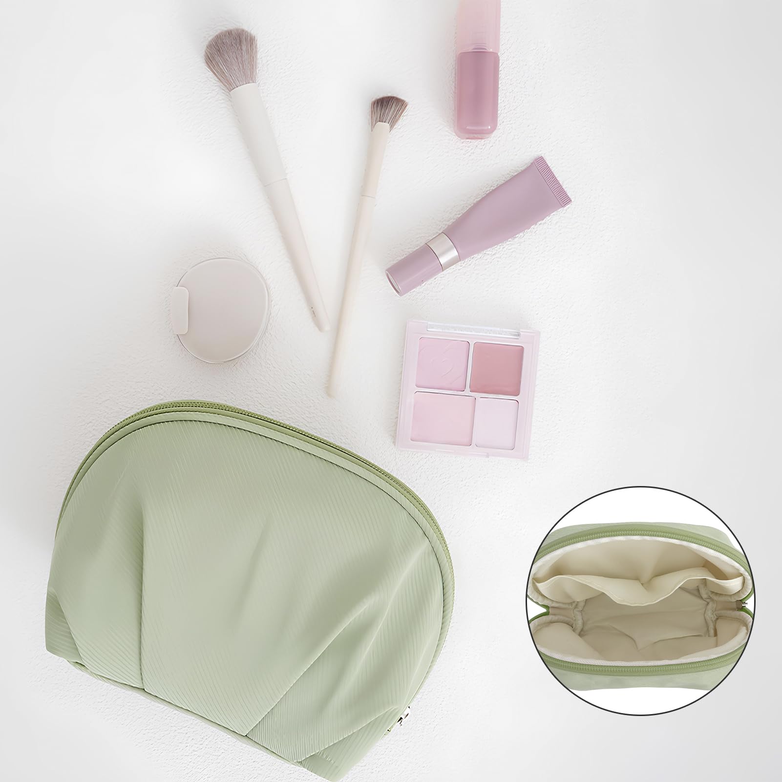 E-Tree Makeup Bag Half Moon Cosmetic Pouch Travel Toiletry Organizer Green