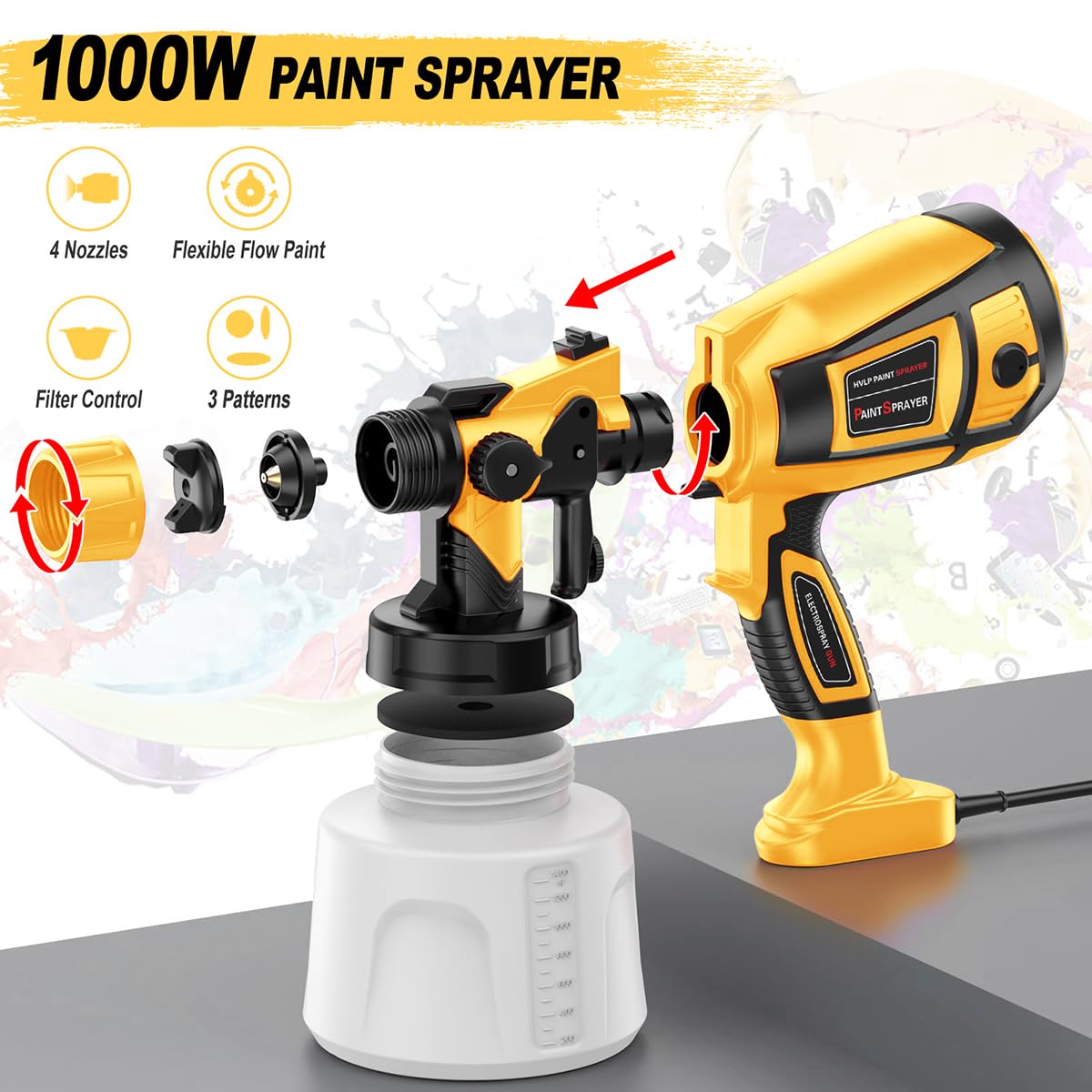 MirrorZone Paint Sprayer Tool 800W Electric Spray Gun Yellow for Furniture