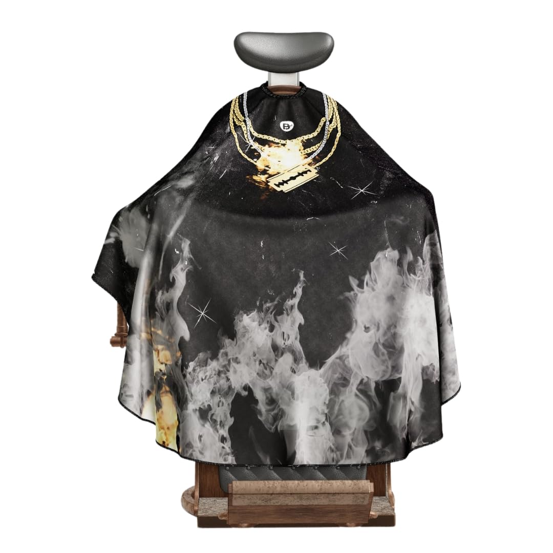 BM BARBER MOOD Professional Barber Cape Adjustable Neck Closure Gold Chain XL