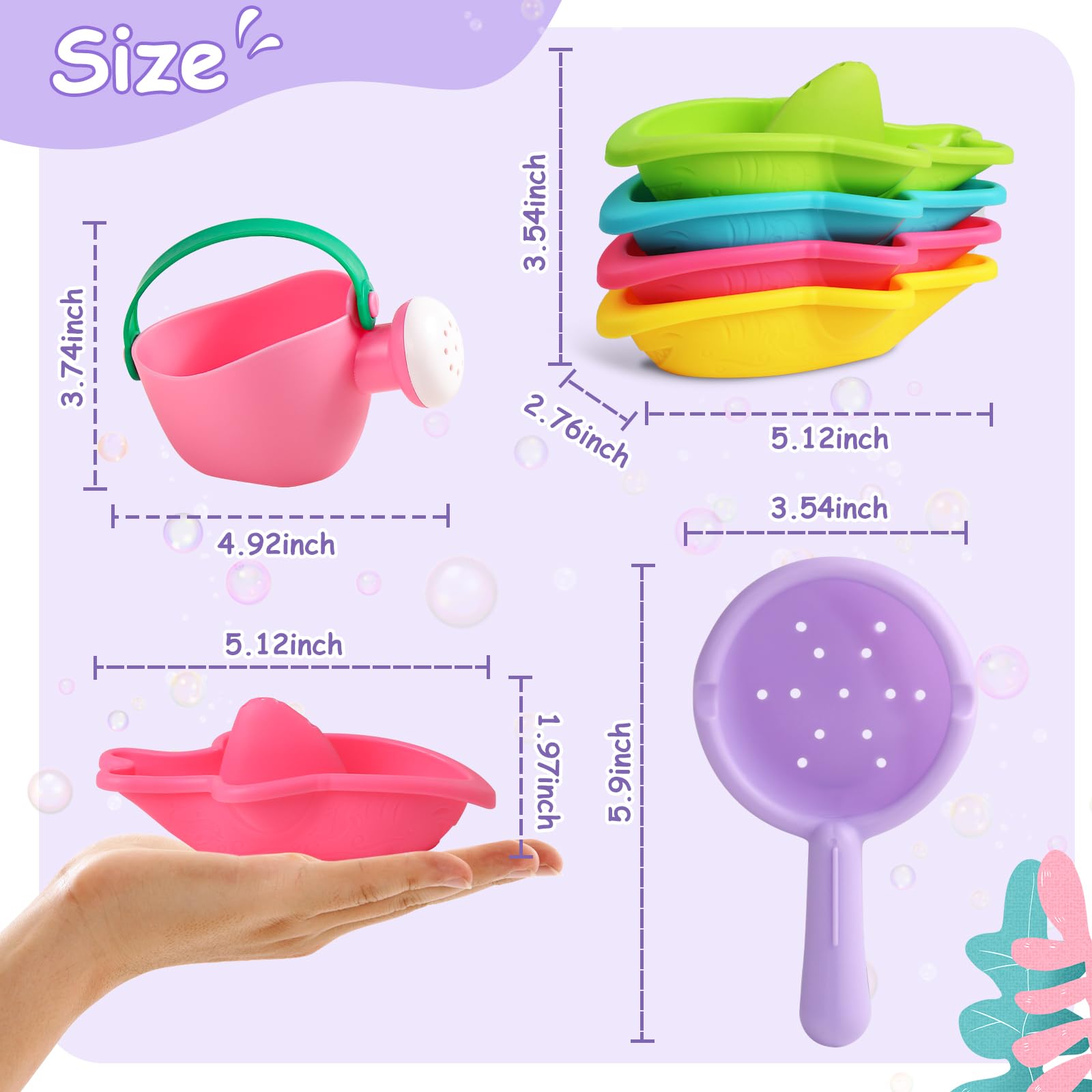 Fajiabao Toddler Bath Toys 6 PCS Colorful Stacking Boat Water Table
