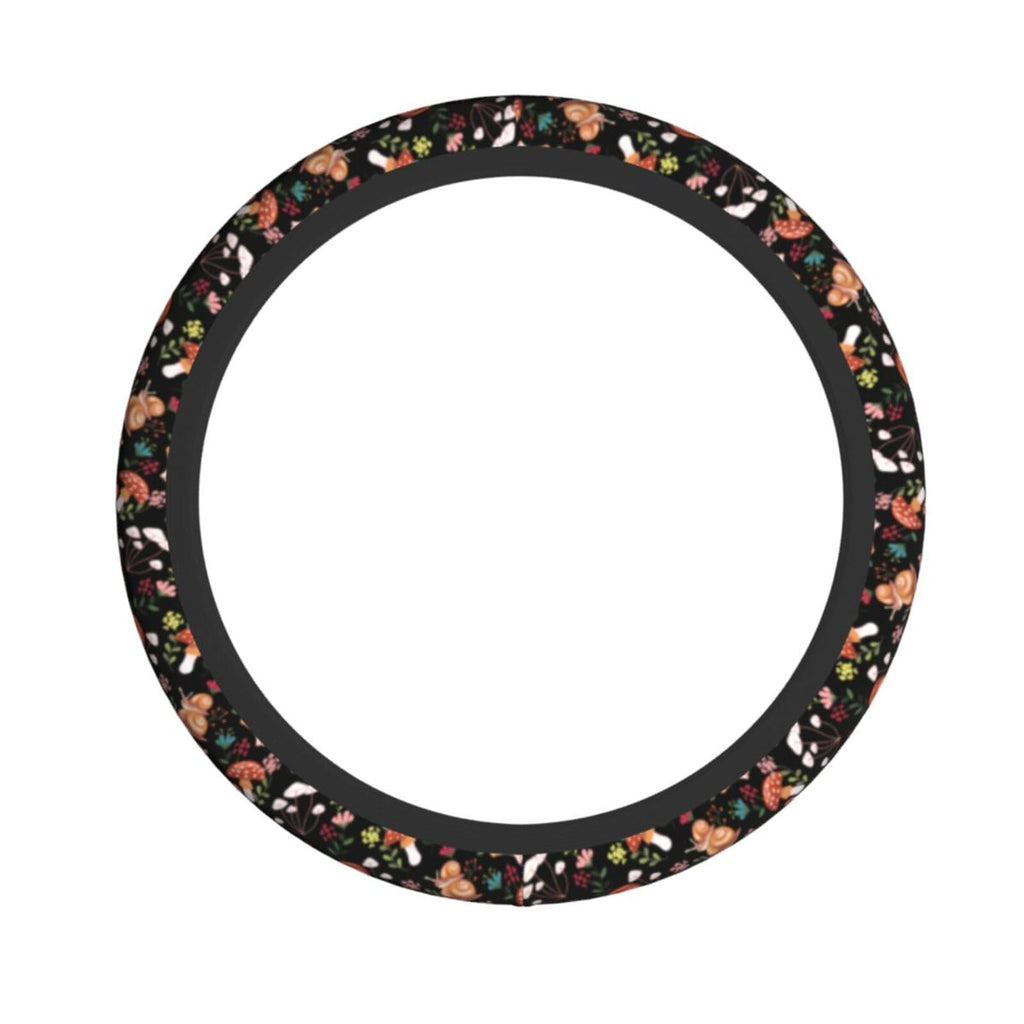 MINIOZE Mushroom Vintage Steering Wheel Cover 15 Inch Neoprene Black 1pc