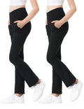 Kirinkylin Girls Flare Leggings 2 Pack V Cross Bootcut Pockets Black Size 10-11
