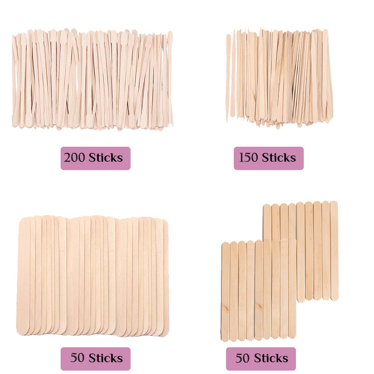 Mibly 500 Pcs Wooden Wax Sticks Assorted Applicator Spatulas for Body Face Legs