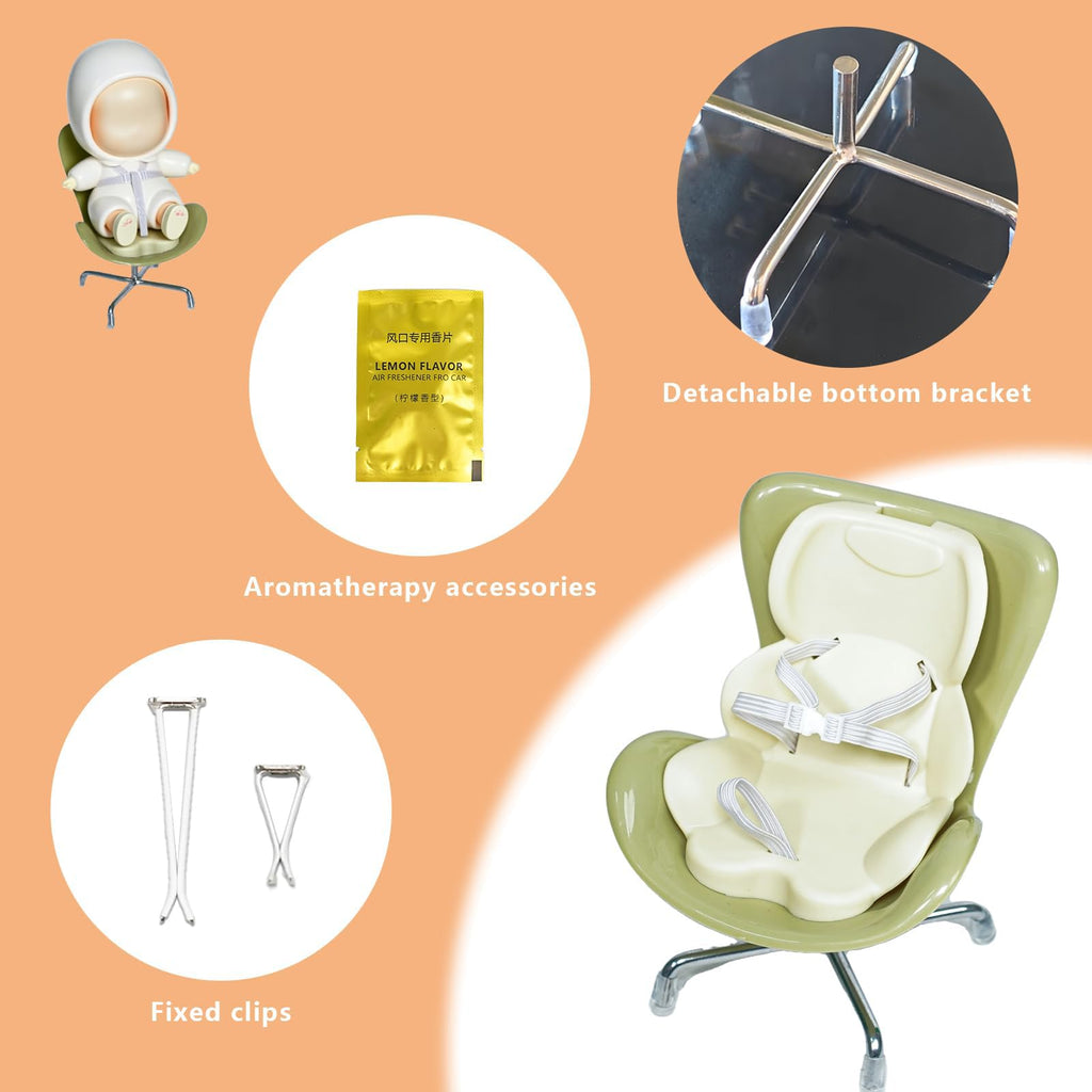 Bofiyma Car Seat for Doll 3-in-1 Vent Clip Aroma Diffuser Green 15-17cm