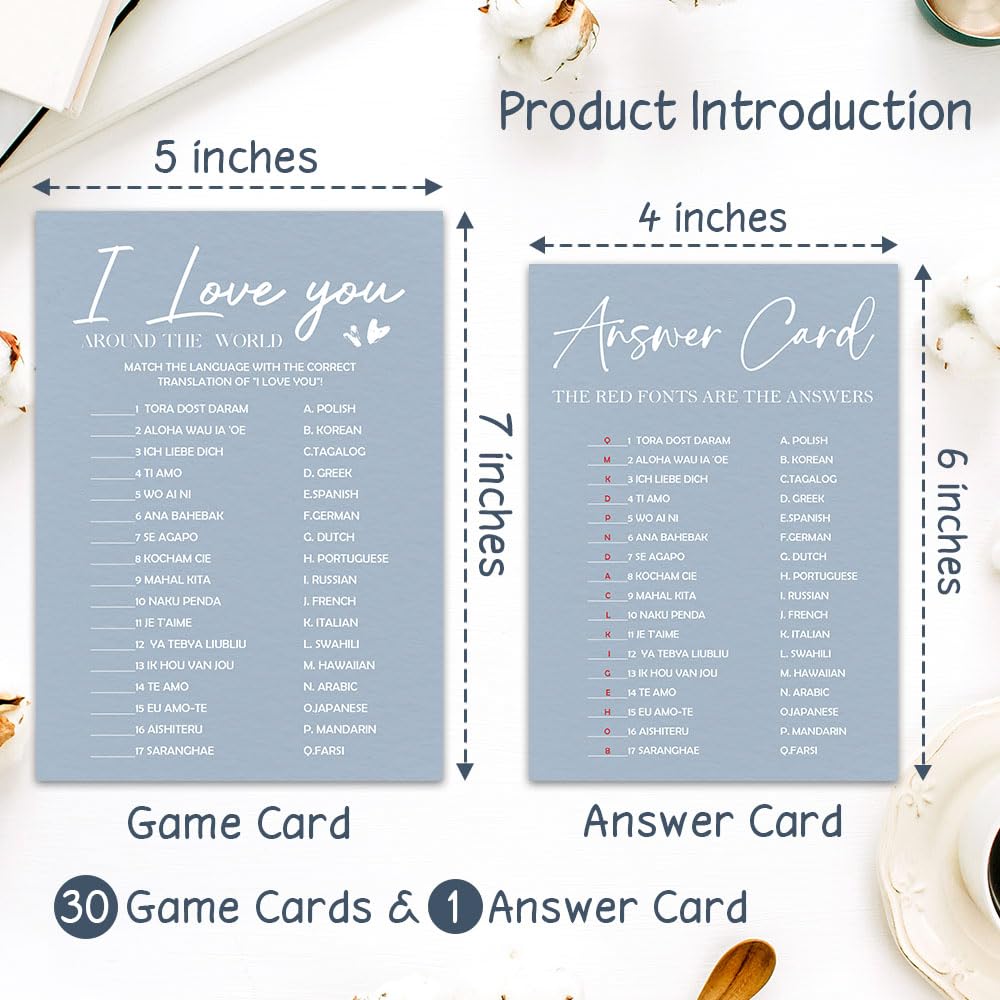MBYHP I Love You Bridal Shower Game Cards 30 Pcs Blue Wedding Party