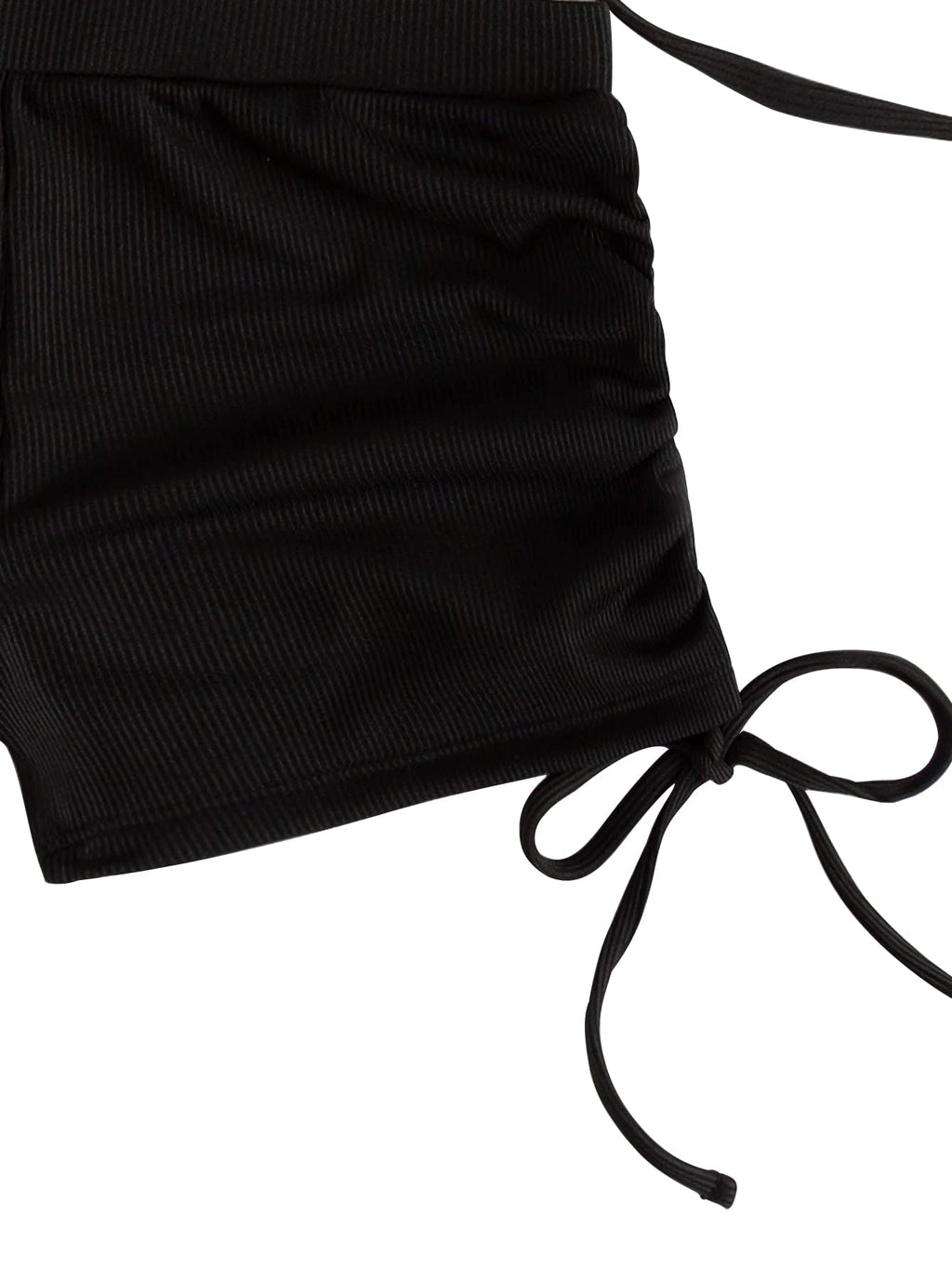 Tumhug Women's High Waist Bikini Set Crop Top Boy Shorts Black Size L