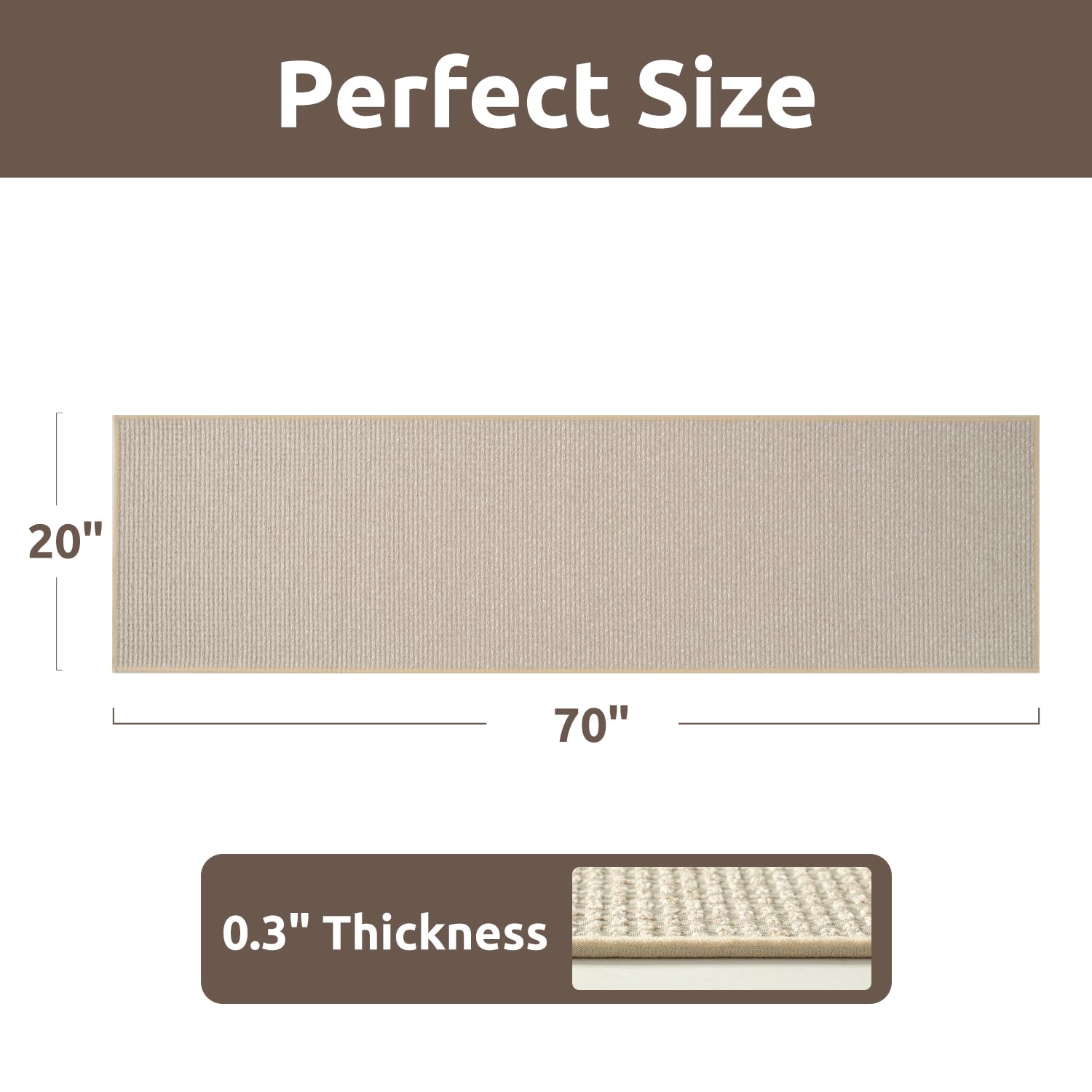 AMOAMI Kitchen Runner Rug 20x70 Non Slip Washable Absorbent Light Tan