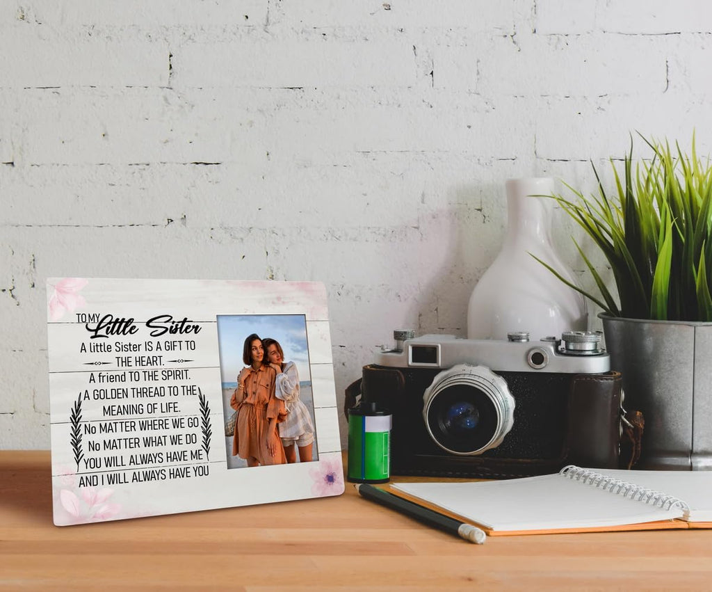 HALUOSI Little Sister Tabletop Picture Frame Plaque 10x8 White Rustic