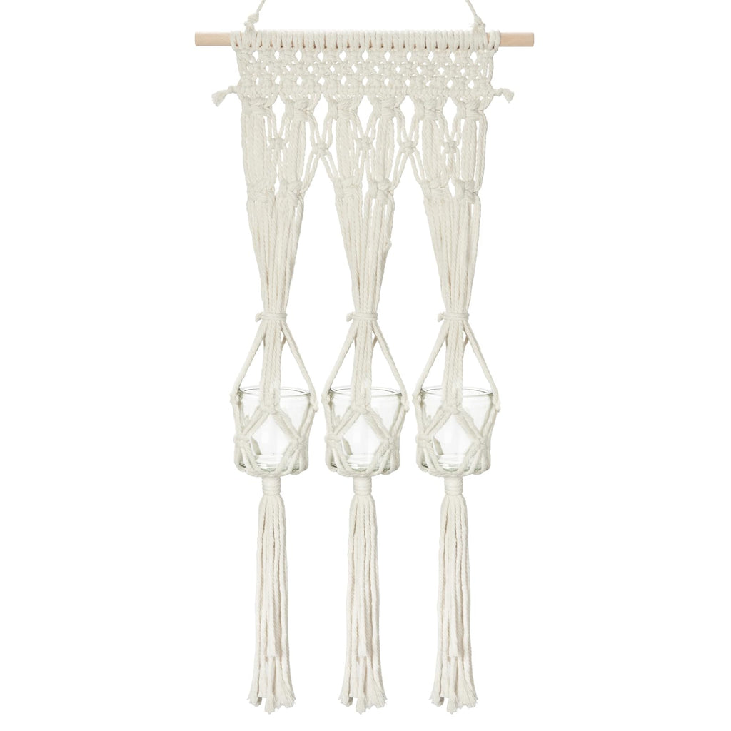 Briful Macrame Wall Hanging Shelf Cream-White with 3 Glass Vases Boho Decor