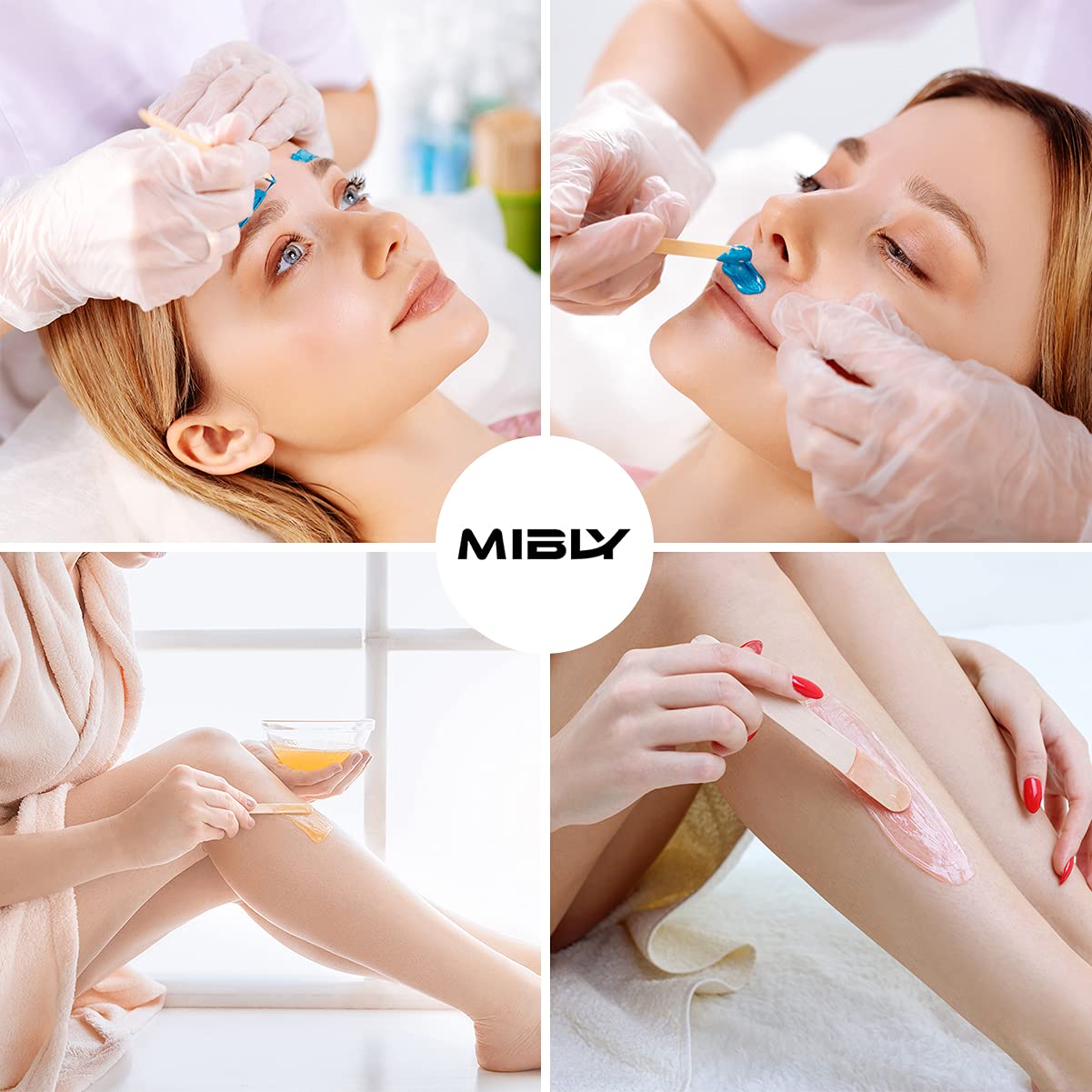 Mibly 500 Pcs Wooden Wax Sticks Assorted Applicator Spatulas for Body Face Legs