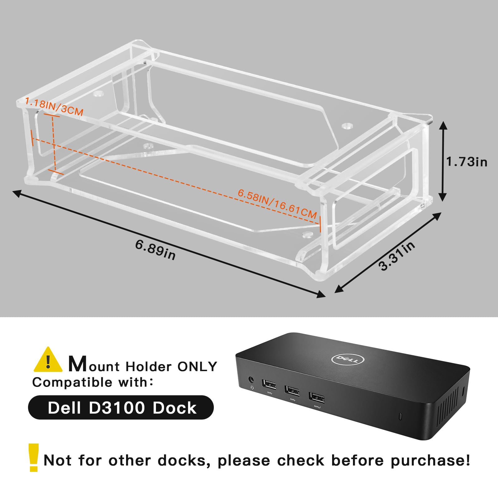 CaSZLUTION Docking Station Mount Clear for Dell D3100 Dock Holder