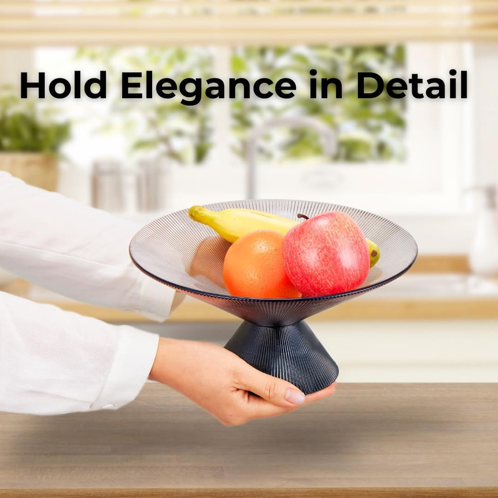 SPRINGBOW 10" Gray Tempered Glass Fruit Bowl Ripple Pedestal