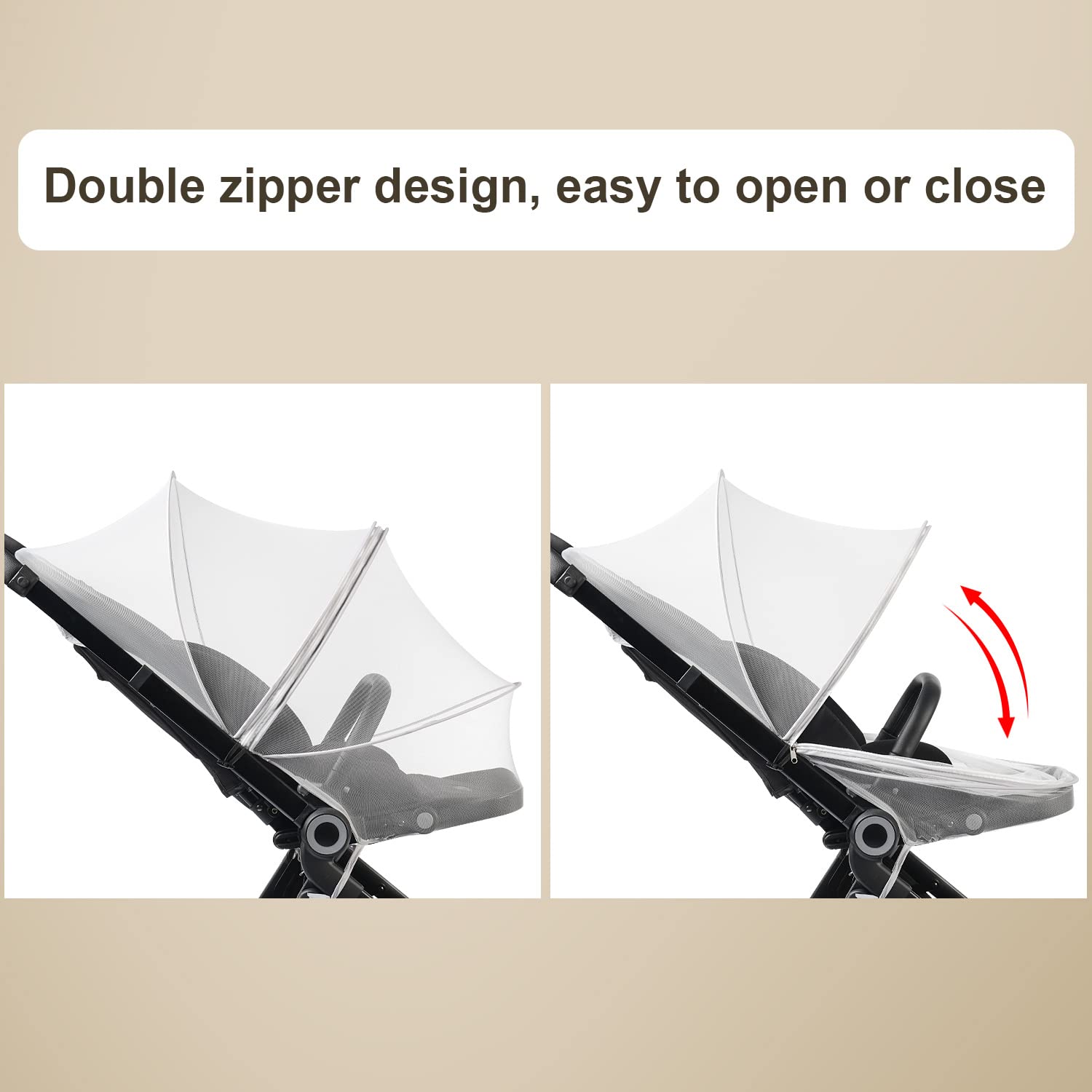 DUSHARKFUN Baby Mosquito Net Double Zipper Bassinet Stroller Cover White