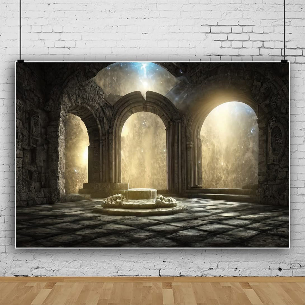 DORCEV Gothic Castle Ruins Backdrop Vintage Foggy Fantasy 12x8ft Grey Vinyl