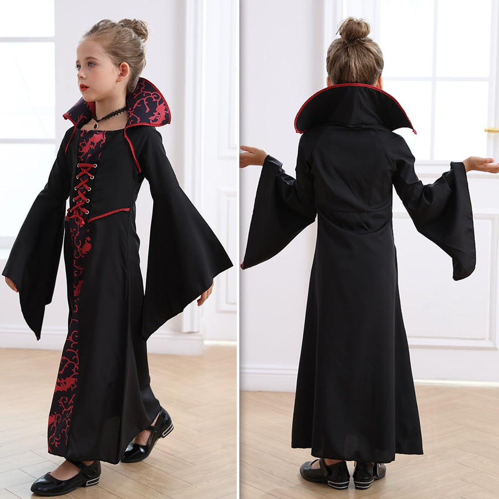 iTVTi Girls Vampire Costume Black Dress Halloween Cosplay 6-7 Years Tag 140