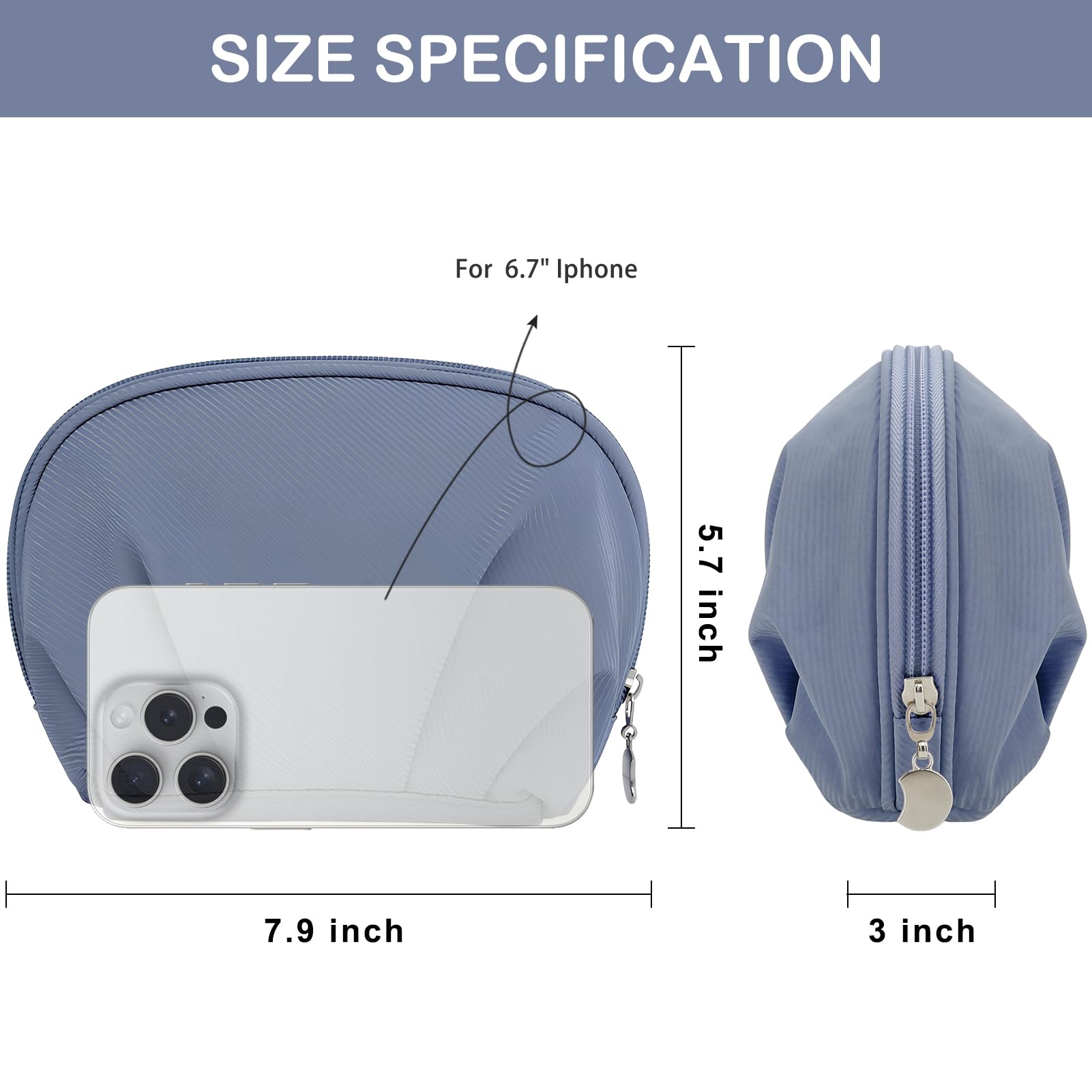 E-Tree Makeup Bag Half Moon Cosmetic Pouch Travel Toiletry Organizer Blue