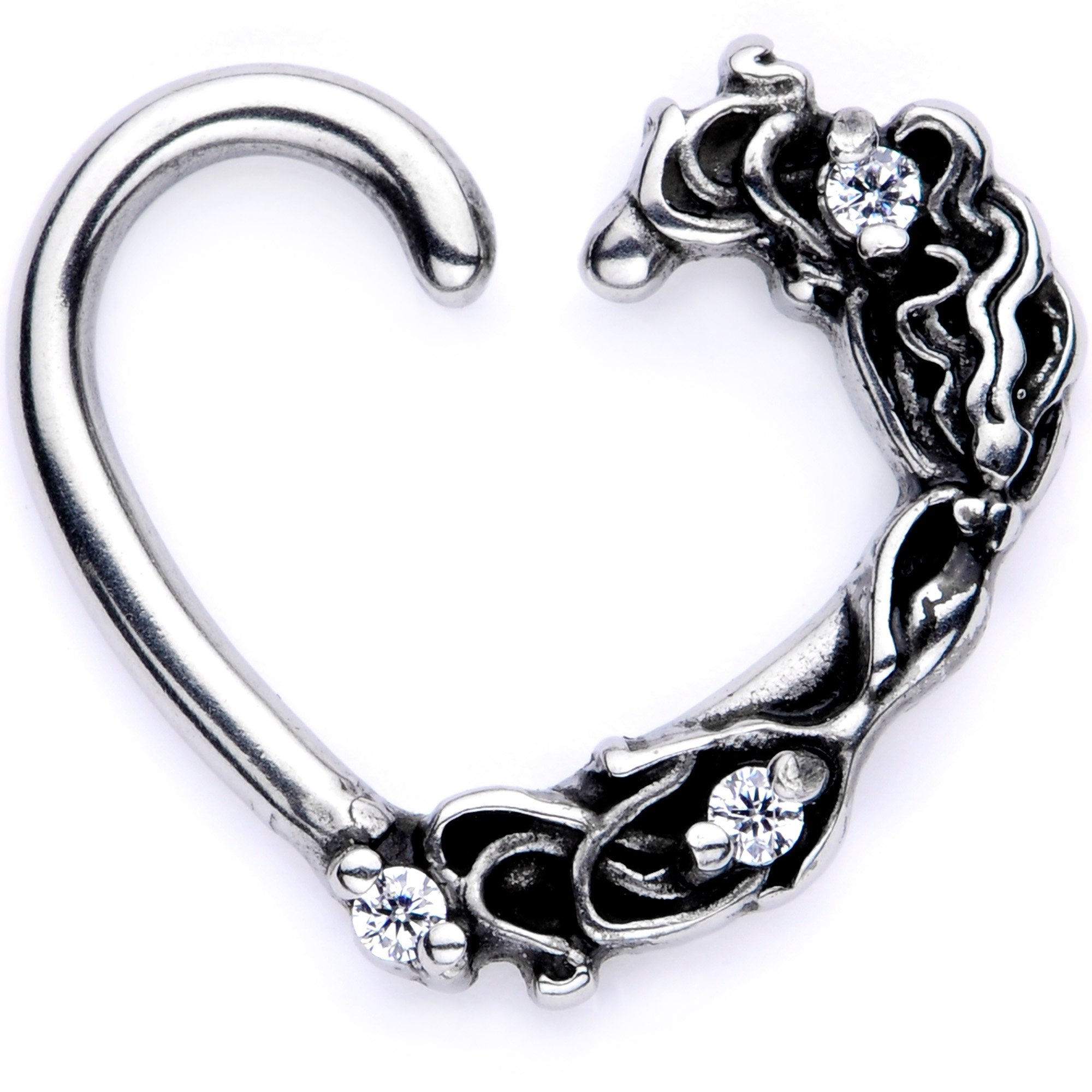 16G 3/8 Clear CZ Gem Flower Garden Left Heart Closure Ring