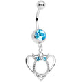 Aqua Gem Owl Valentines Day Heart Dangle Belly Ring