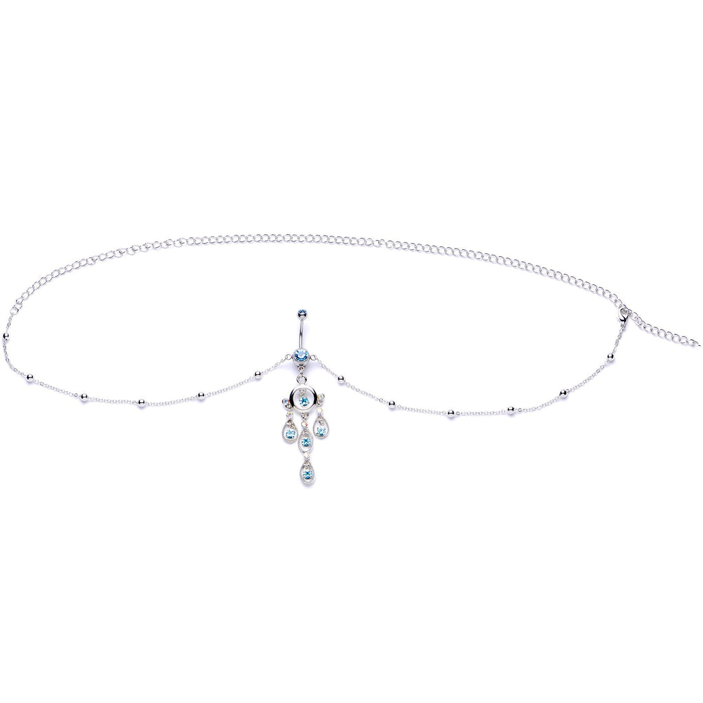 Aqua Gem Dancing Queen Chandelier Dangle Belly Ring Belly Chain