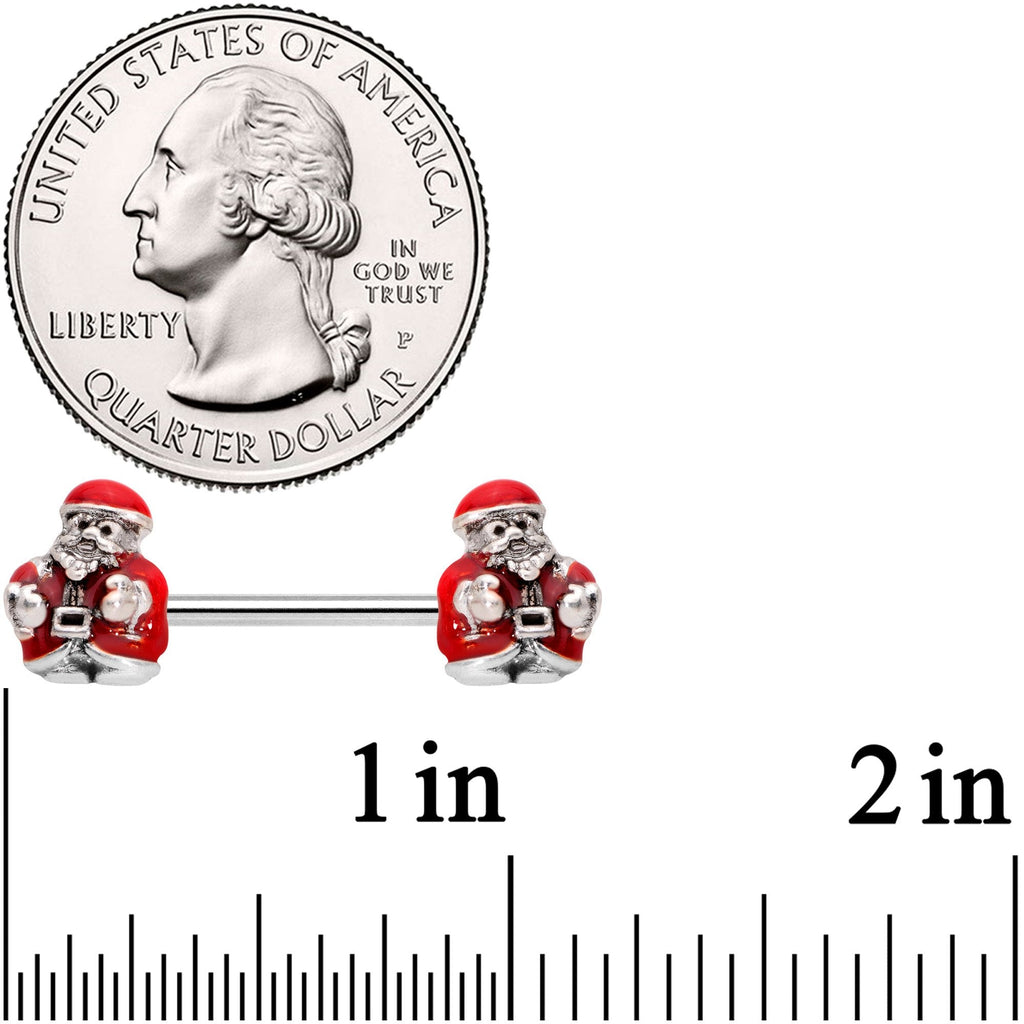 14G 9/16 Little Santa Claus Barbell Nipple Ring Set