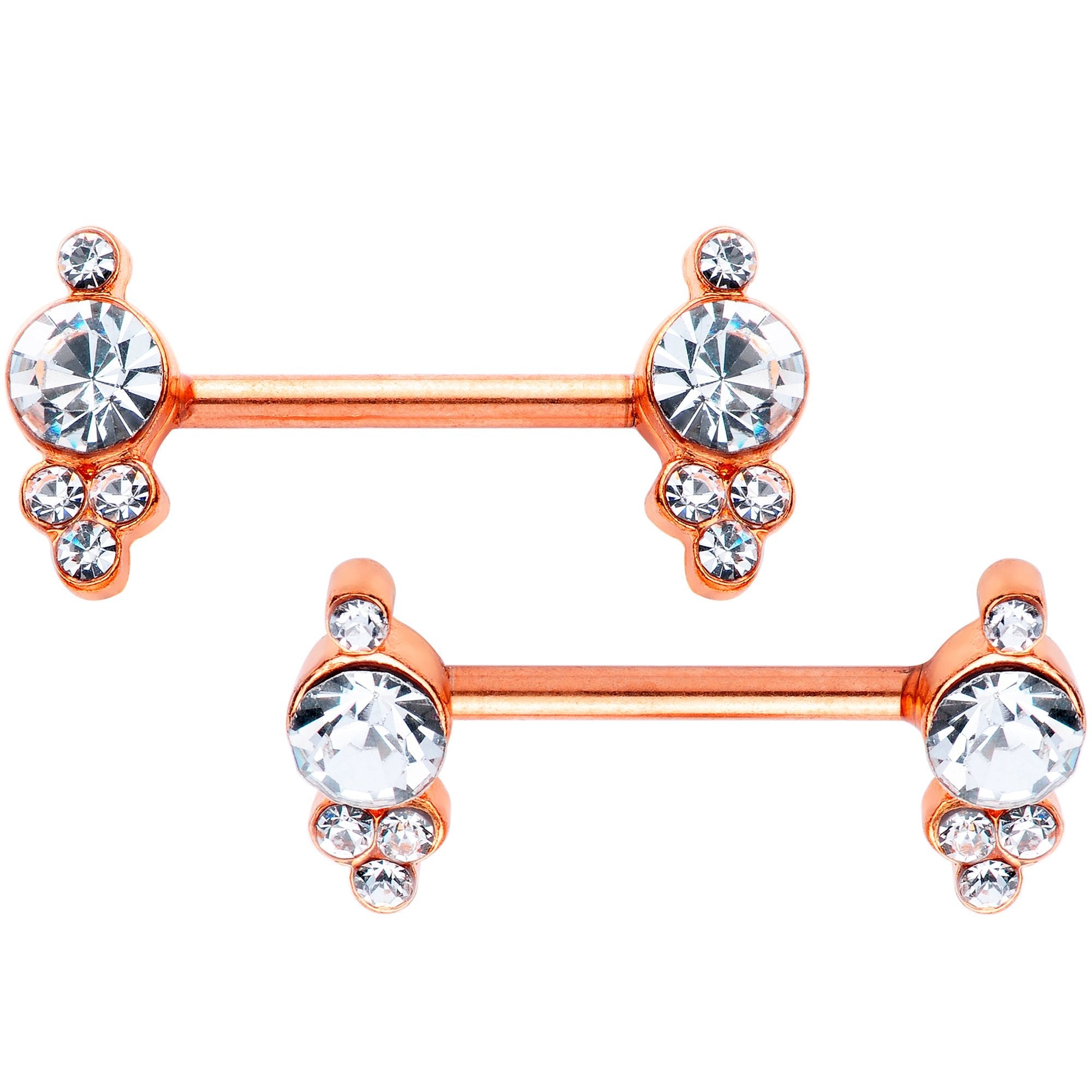 14G 9/16 Clear Gem Rose Gold Tone Circle Barbell Nipple Ring Set