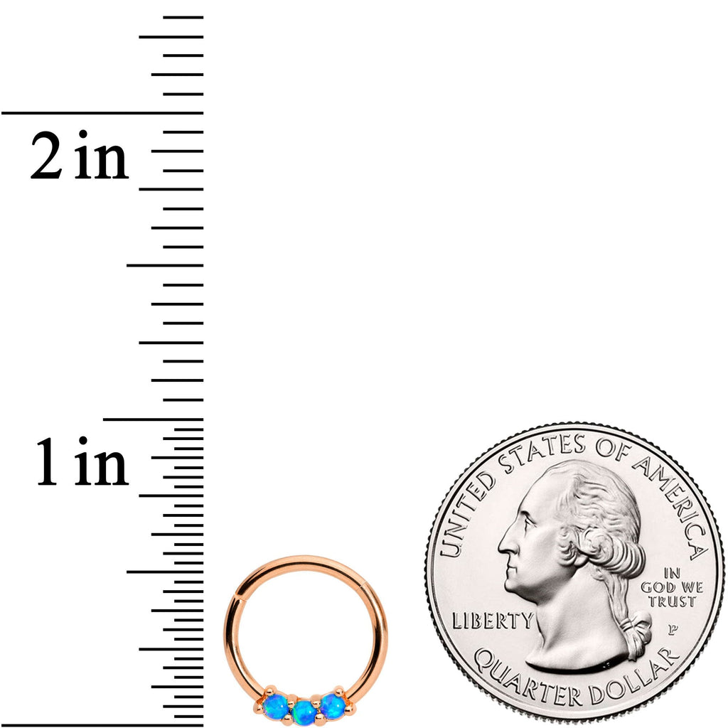 16G 3/8 Blue Synthetic Opal Rose Gold Tone Hinged Segment Ring
