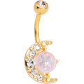 Clear Gem White Faux Opal Gold Tone Night Sky Crescent Moon Belly Ring