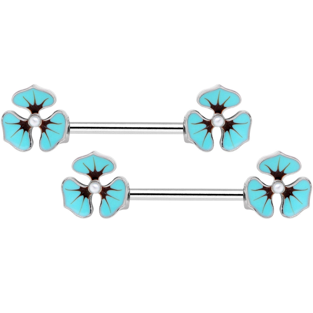 14G Clear Gem Blue Flower Horseshoe Barbell Nipple Ring Set of 4