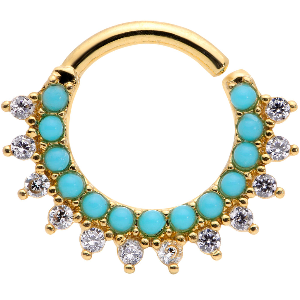 16G 5/16 Turquoise Gold Tone Western CZ Bendable Daith Cartilage