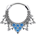 16G 3/8 Aqua CZ Gem Triangle Ornate Septum Clicker