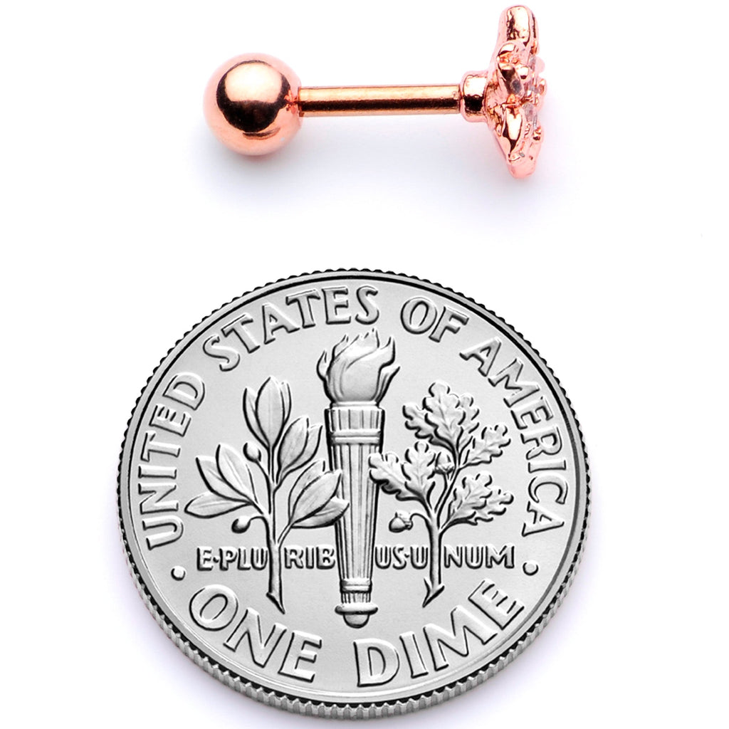 16G 1/4 Clear Gem Rose Gold Tone Flower Cartilage Tragus Earring