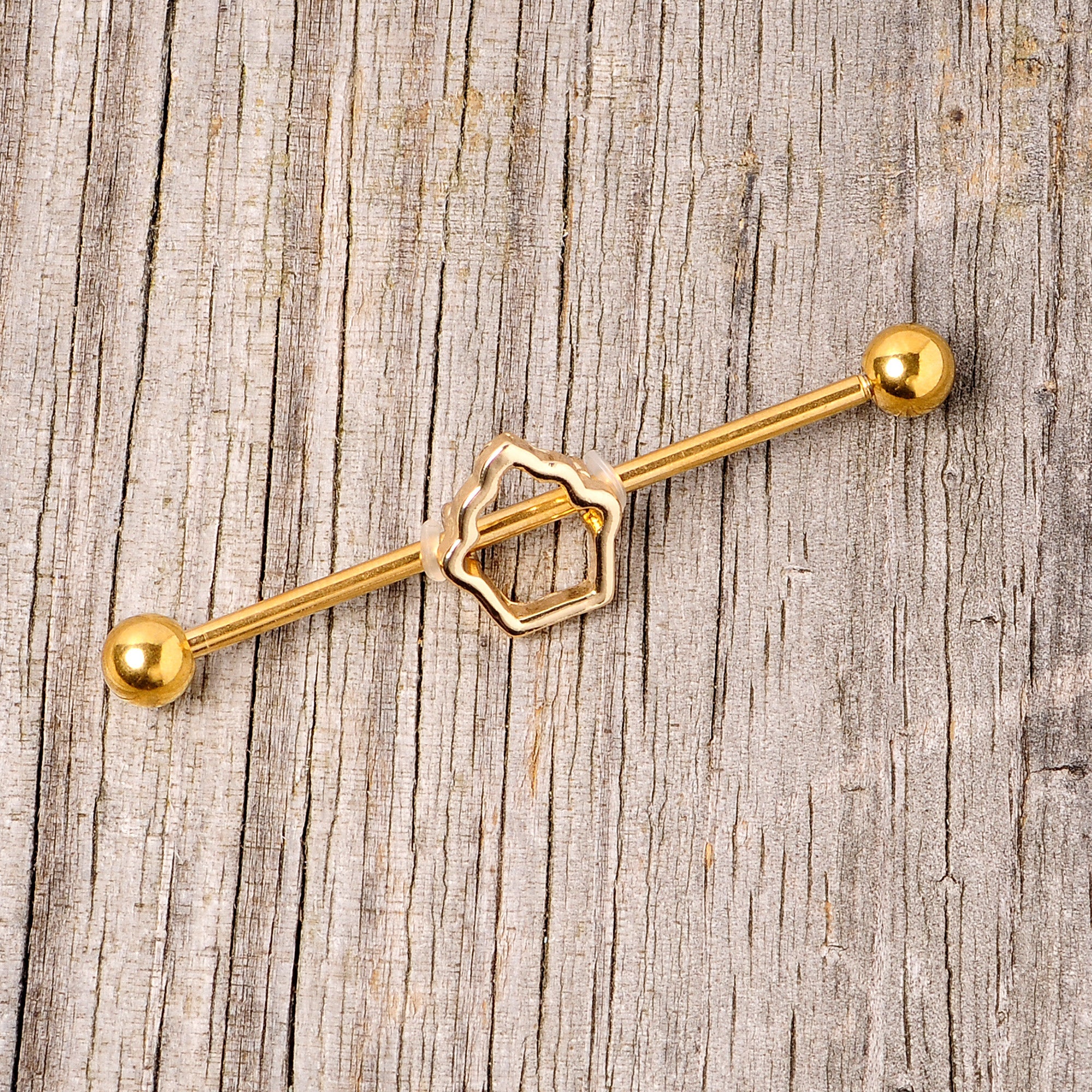 14G Gold Tone Hollow Cupcake Industrial Barbell 38mm