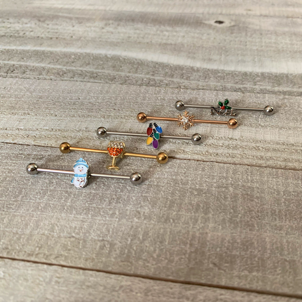 14G Snowman Winter Holiday Industrial Barbell 38mm