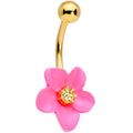 Gold Tone Spring Blossom Pretty Pink Flower Belly Ring