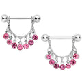14G 5/8 Pink Gem Fringe Dangle Barbell Nipple Ring Set
