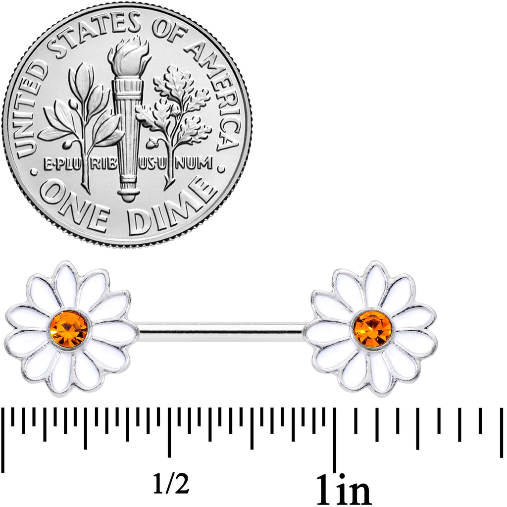 14G 9/16 Yellow Gem White Daisy Flower Hippie Nipple Ring Set