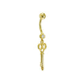 16G Solid 14K Yellow Gold Cubic Zirconia SKELETON KEY Belly Ring.