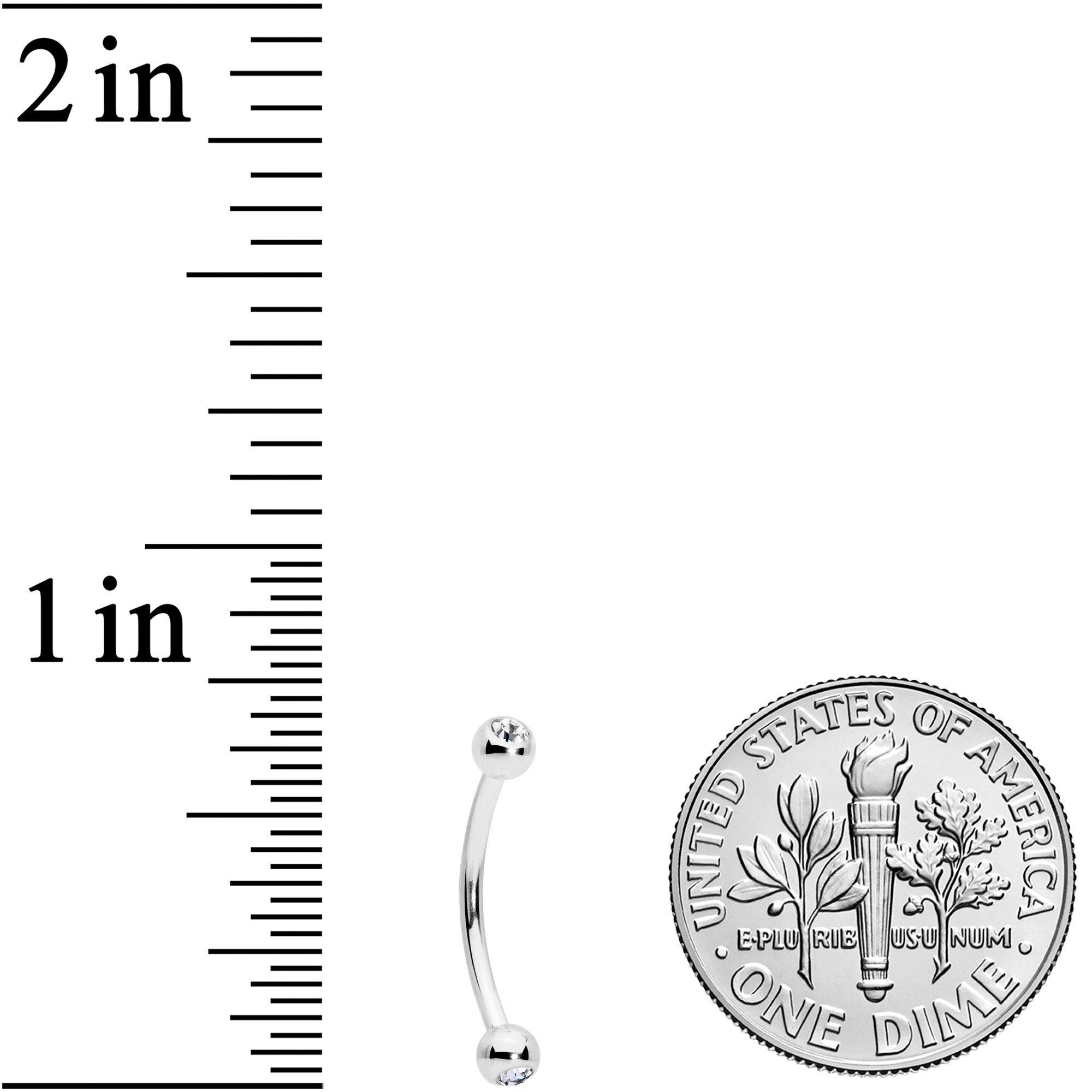 16G 1/2 Clear Gem Ball End Curved Barbell